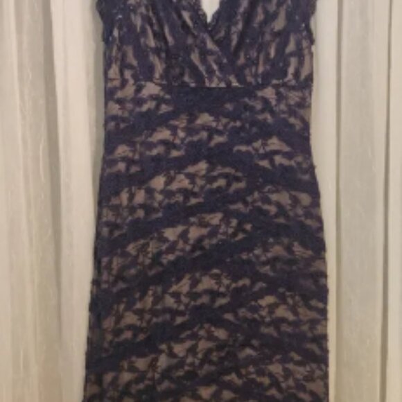 EUC MARINA Navy Lace Party Dress Women's Size 10 - Picture 1 of 6